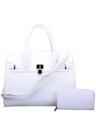 Fashion Padlock 2in1 Satchel WU1096W WHITE